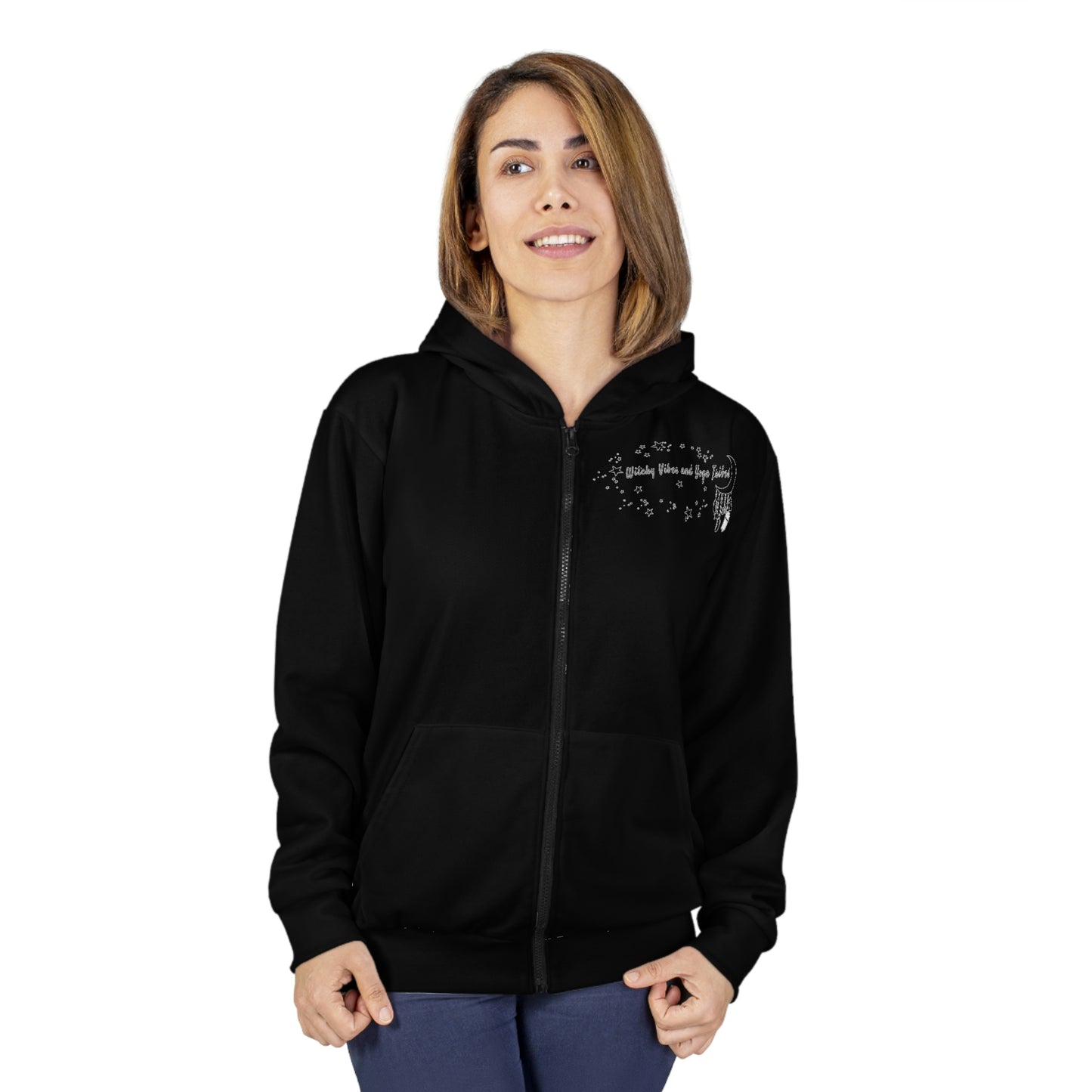 Witchy Vibes and Yoga Tribes Unisex Zip Hoodie (AOP)