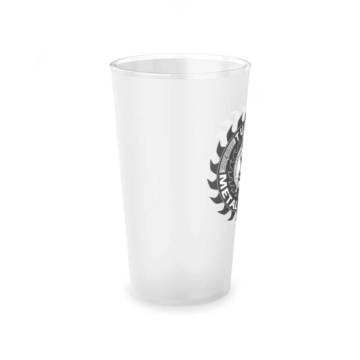 Tucson Metal Society Frosted Pint Glass, 16oz Black logo