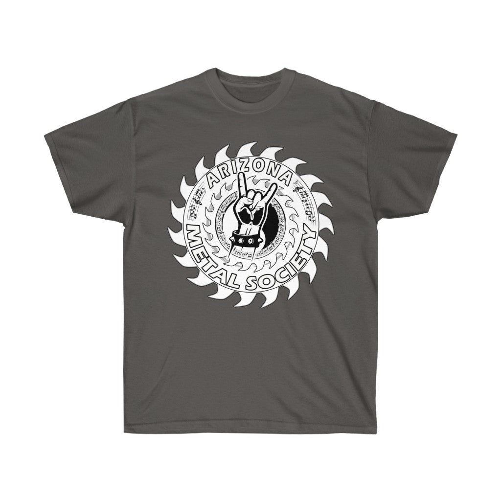 Arizona Metal Society T Shirt, White Logo, white letters