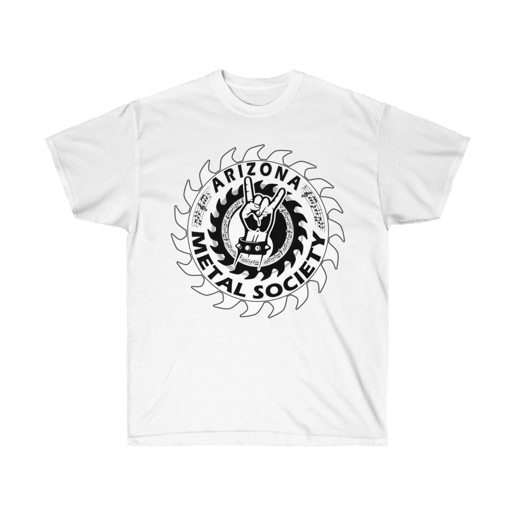 Arizona Metal Society T shirt, white logo, Black letters