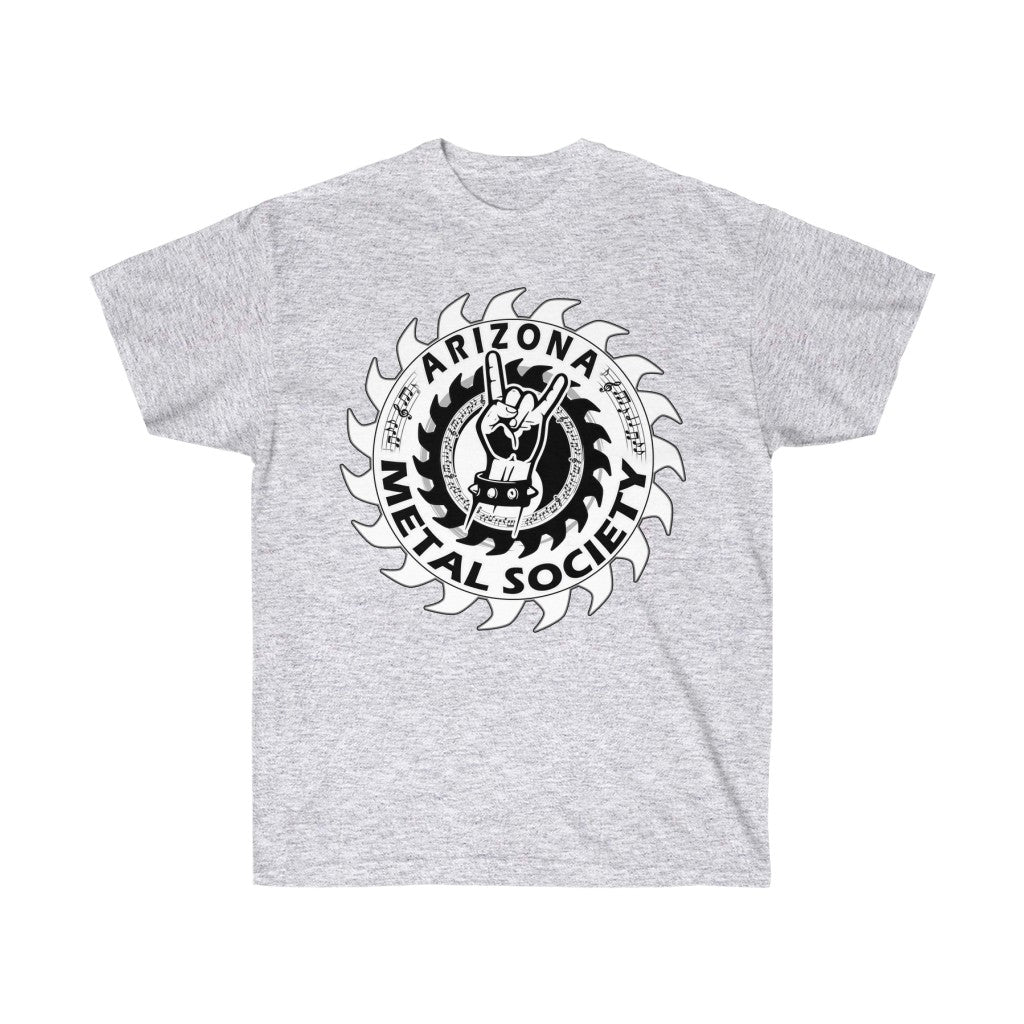 Arizona Metal Society T shirt, white logo, Black letters