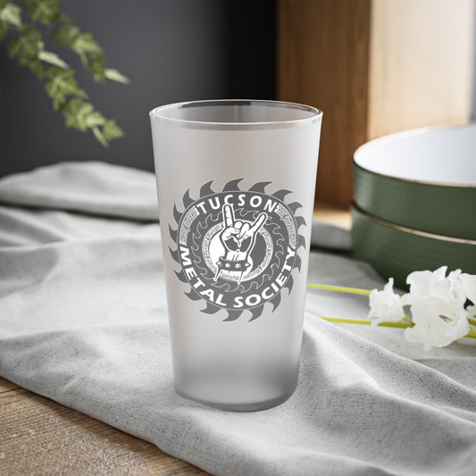 Tucson Metal Society Frosted Pint Glass, 16oz Black logo