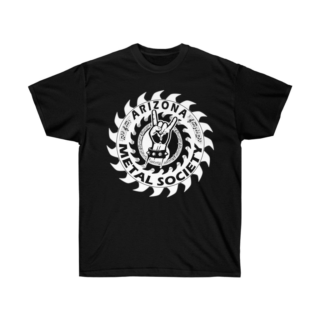 Arizona Metal Society T shirt, white logo, Black letters