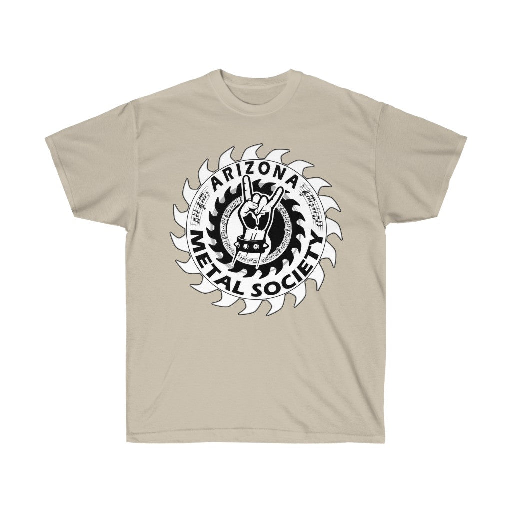 Arizona Metal Society T shirt, white logo, Black letters