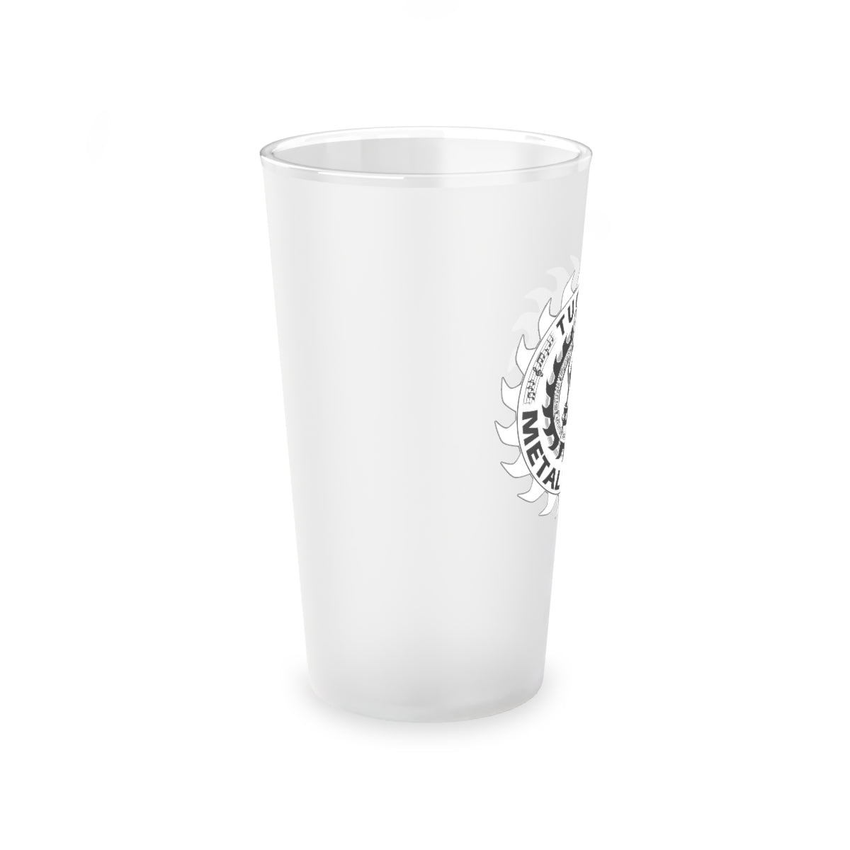 Tucson Metal Society Frosted Pint Glass, 16oz white logo