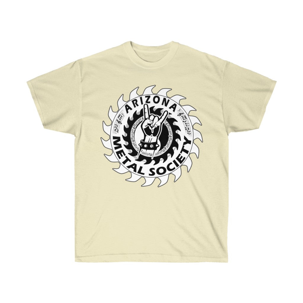 Arizona Metal Society T shirt, white logo, Black letters