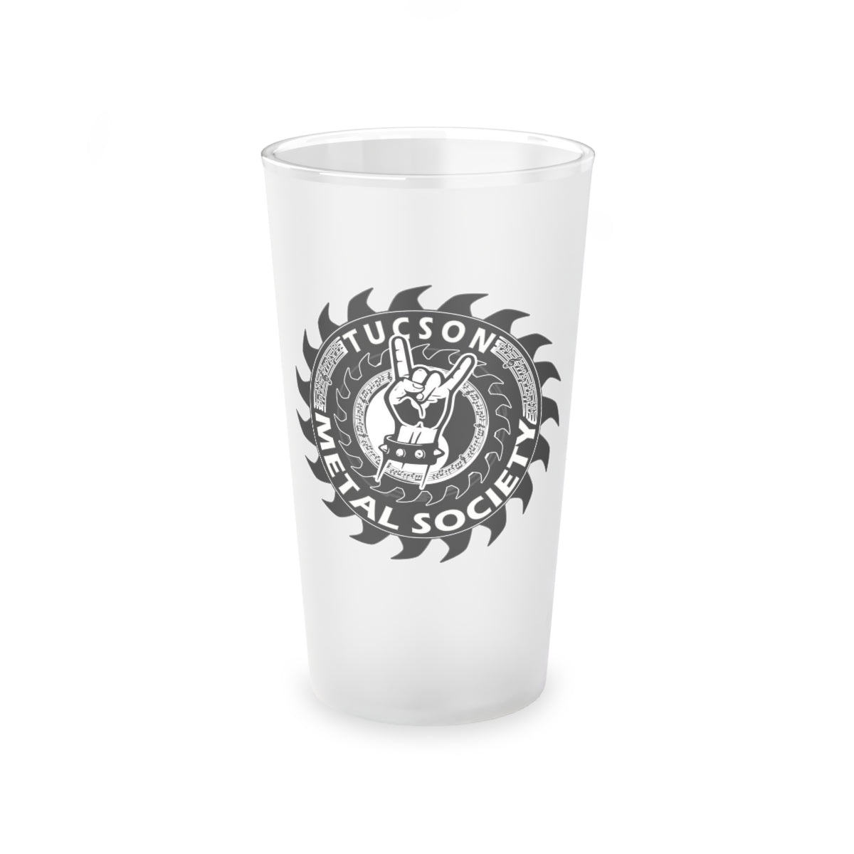 Tucson Metal Society Frosted Pint Glass, 16oz Black logo